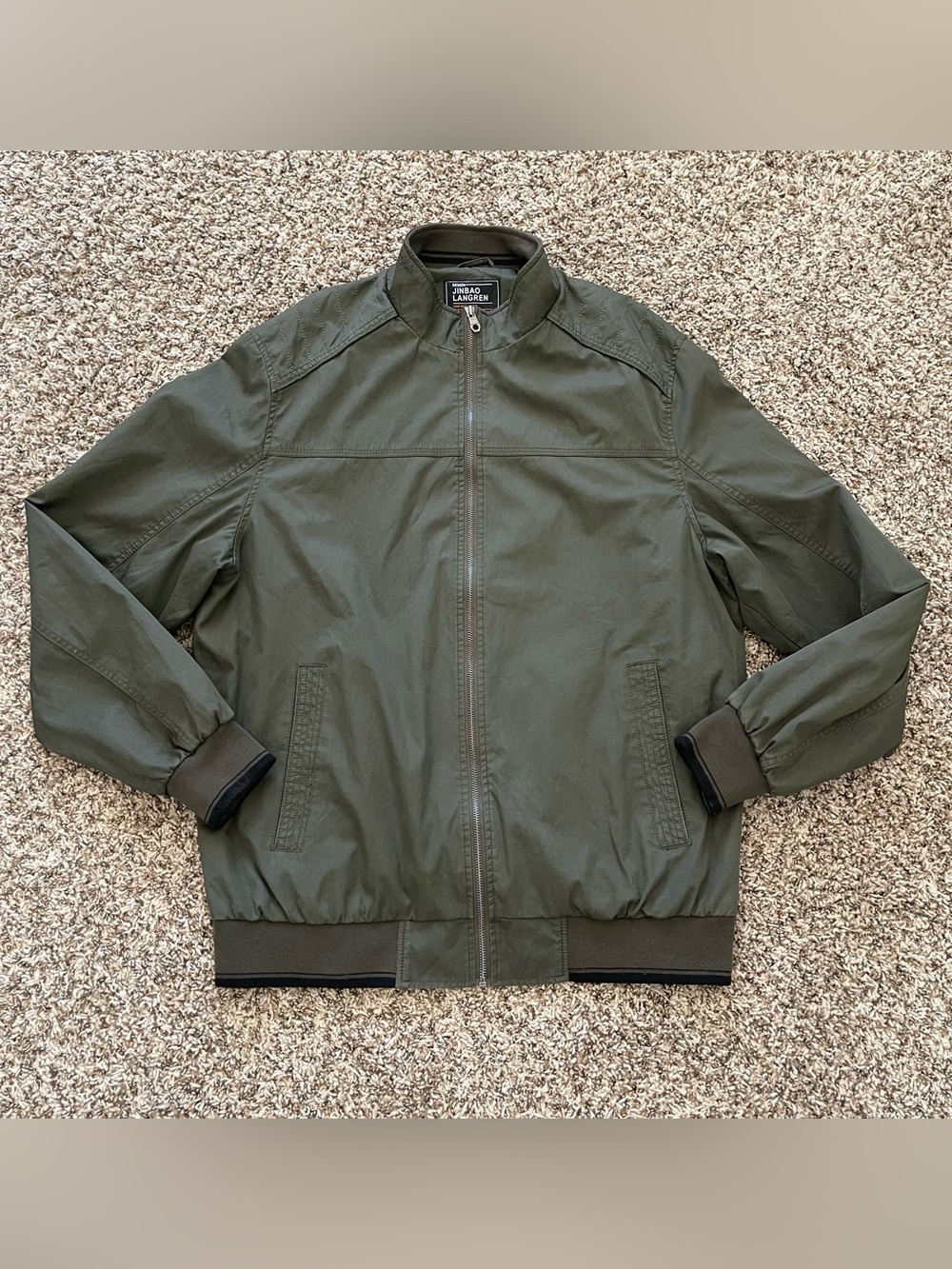 Design Jinbao Langren Men's Lined Olive Green Bomber Jacket Men's Size L Utility